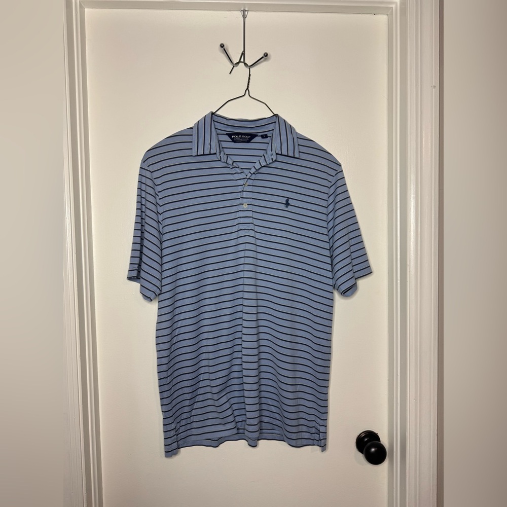 Polo Ralph Lauren Performance Polo Shirt Mens Large blue striped short sleeve